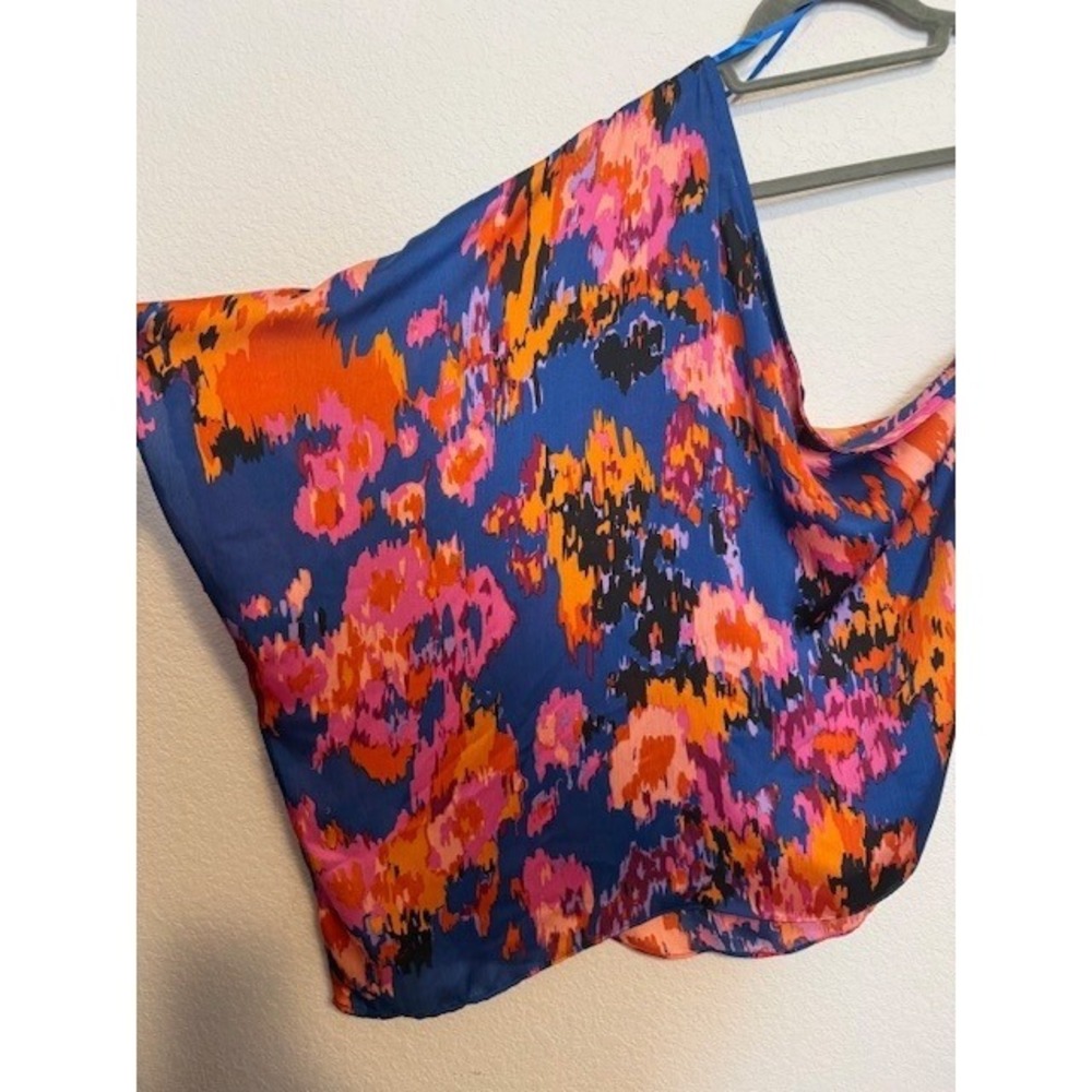 NWT-She+Sky One Shoulder Blouse 2XL Blue/Pink‎ Orange Abstract Floral - Picture 5 of 5